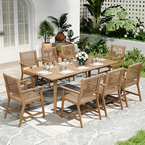 9Piece Acacia Wood Outdoor Dining Set Patio Wooden Table Chairs Furniture Set