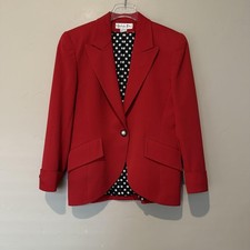 Vintage Christian Dior Blazer Womens 14 Red Wool Polka Dot Pearl Button USA 80s