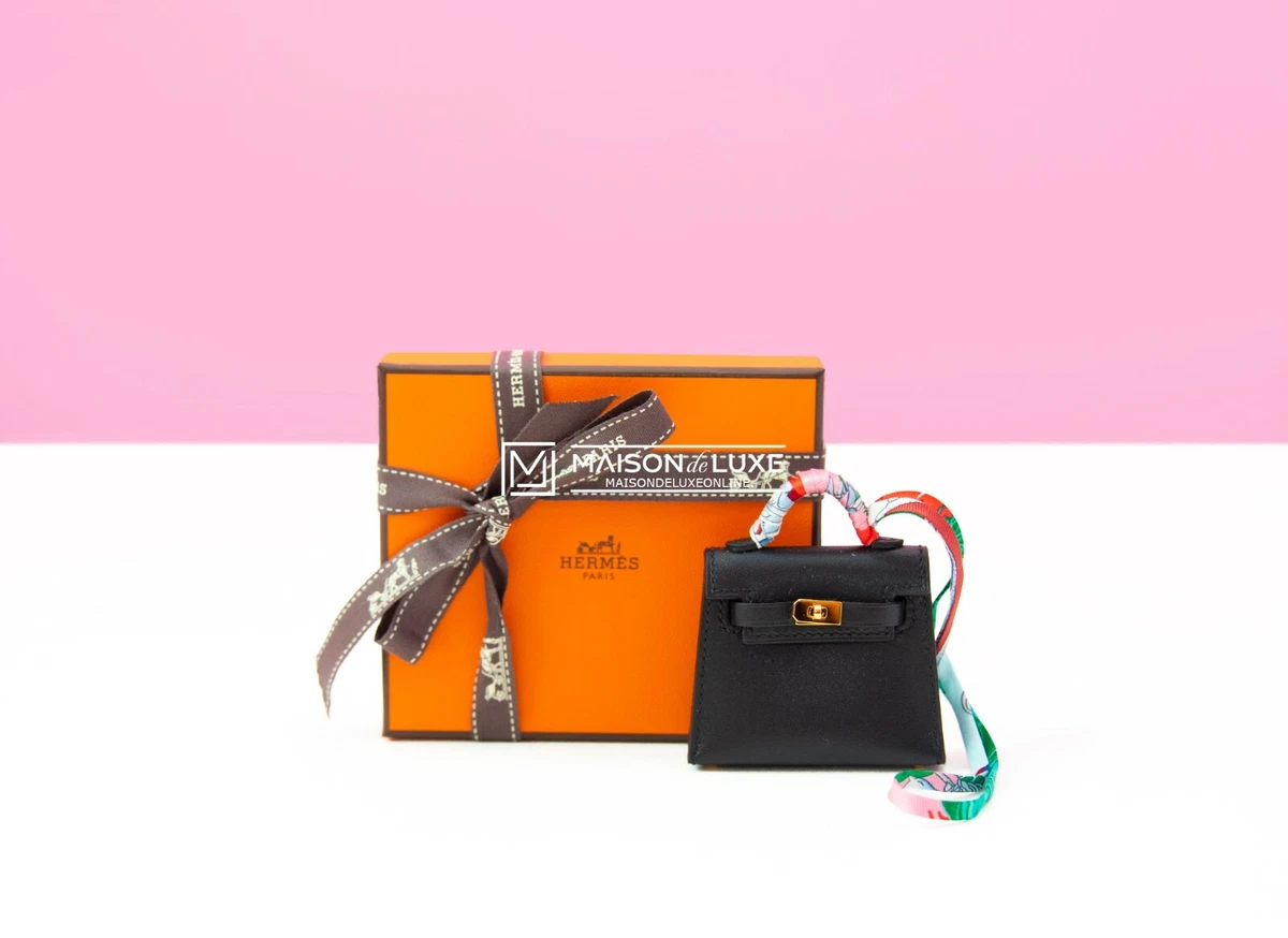 new hermes noir black mini kelly twilly bag charm keychain carmen micro  rodeo