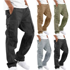 Men's Casual Cargo Pants Elastic Waist Drawstring Multi-Pocket Work Trousers