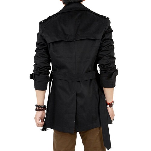Men's Winter Slim Double Breasted Trench Coat Long Jacket Overcoat Outwear Brown - Picture 6 of 8