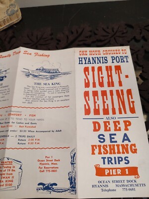 Vtg Hyannis Port Sight-Seeing/ Deep Sea Fishing Trips Pier 1 Brochure w/Map