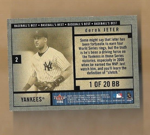 2002 Fleer Showcase Baseball's Best #1 Derek Jeter Insert-New York Yankees - Picture 2 of 2
