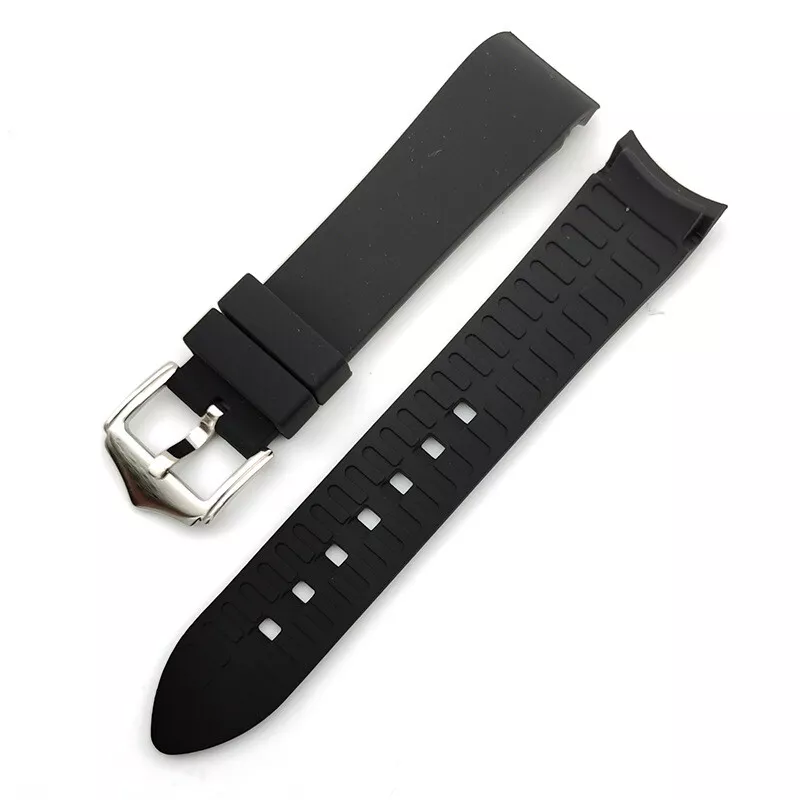 18 24mm Black Curved End Silicone Rubber Watch Band Strap Tools