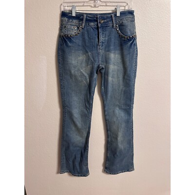 9.8 NINE.EIGHT Studded Pockets Denim Jeans Acid Wash Bootcut