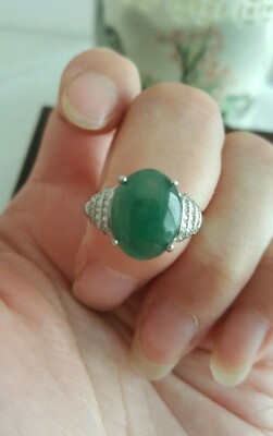 Genuine Deep Green 4.95ct Jadeite Jade (Type A) 925 Silver Ring SIZE Adjustable