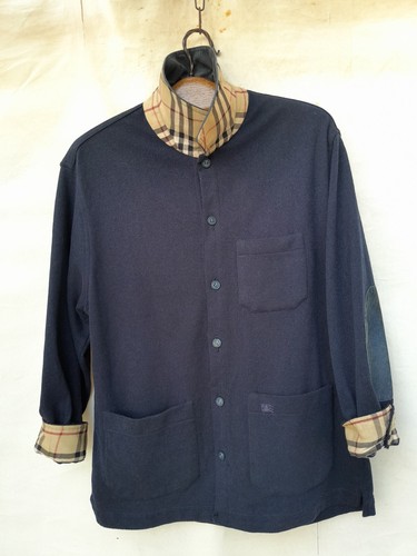 Burberry Chore Jacket Mens Medium Ink Wool Embroidered Logo Made in Spain Flaw - Picture 7 of 23