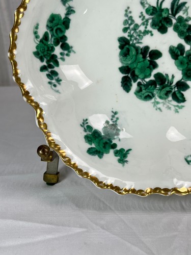 Antique COALPORT Hand Painted Shell Dessert Dish - Green Rose - Soft Porcelain - Picture 2 of 12