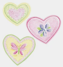 Pastel Hearts Butterfly Flowers 25 Wallies Pink Yellow Decal Decorate Girls Teen