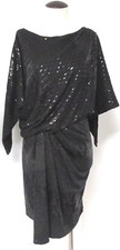 DAVID MEISTER AMAZING BLACK JERSEY KNIT ASYMMETRICAL DRESS W SEQUINS RUCHED SZ 4