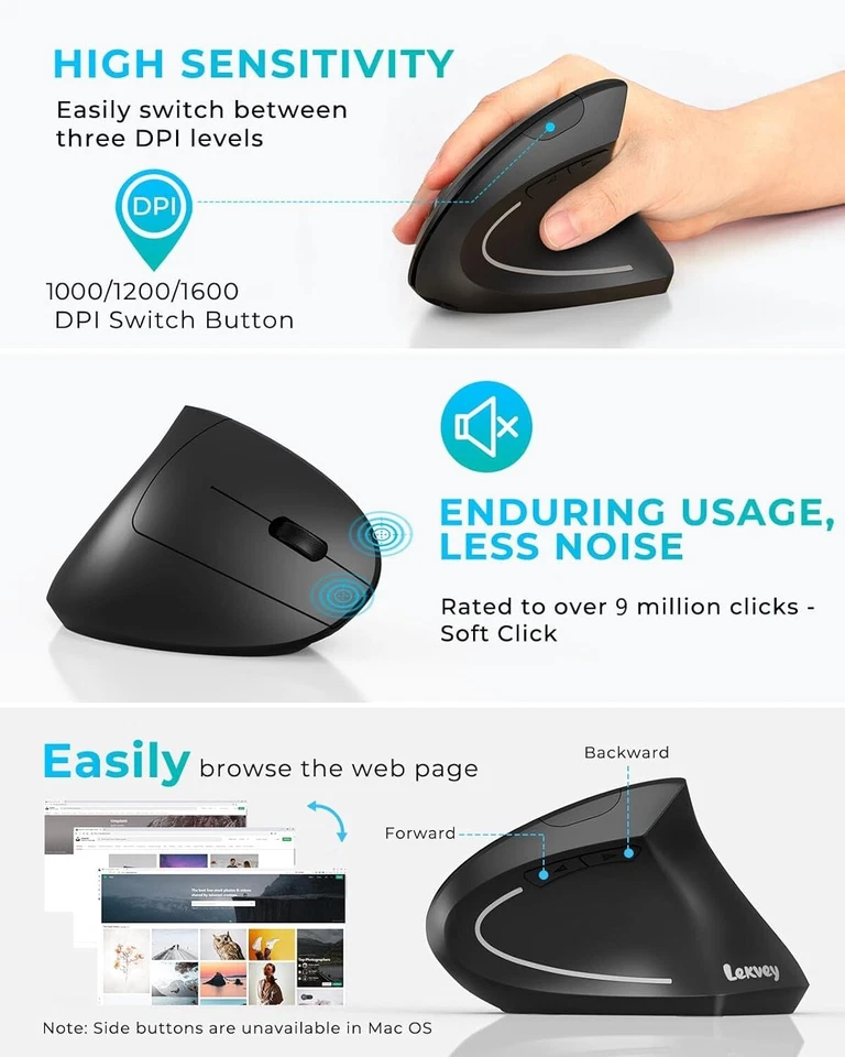 Lekvey Ergonomic Mouse, Vertical Wireless Mouse - Rechargeable 2.4GHz - Image 4 of 4
