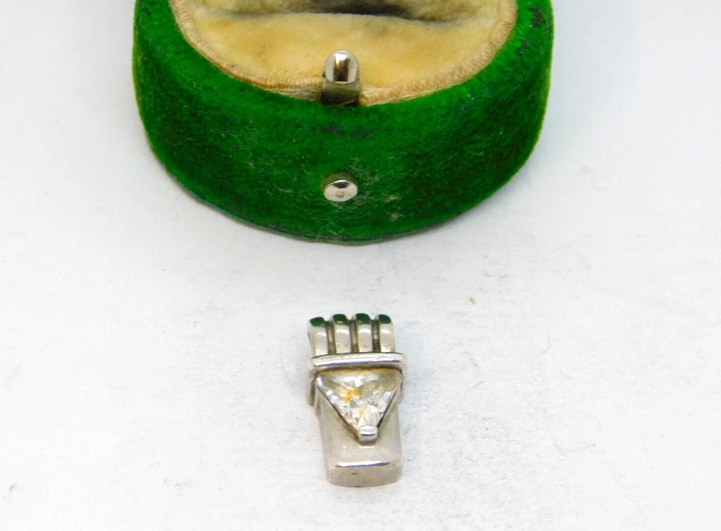 Sterling Silver Clear Stone Set Small Contemporary Charm Pendant Vintage c1970