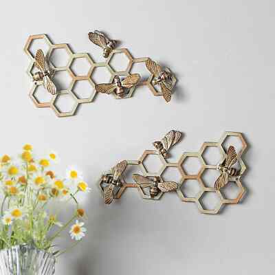 Wall And Bee Wall Plaques Aluminum Finish Home Decor Collectible Honeycomb