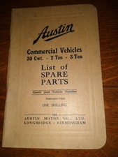 Vintage Austin 30 cwt 2 - 3 ton commercial vehicles spare parts list