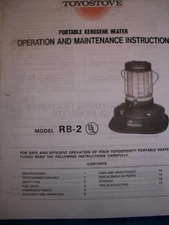 KERO-SUN/ TOYOSTOVE  RB-2 RAINBOW MOONLIGHTER - Owners/Parts Manual 