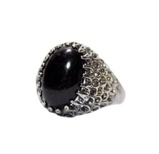 Sterling Silver 925 Black Onyx Mesh Design Dome Cocktail Ring Size 8