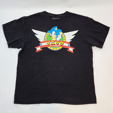 Vintage Sonic the Hedgehog Sega Japanese Logo Black T-Shirt Adult Large Graphic