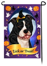 Halloween Garden Flag - Uncropped Black and White Pit Bull Terrier