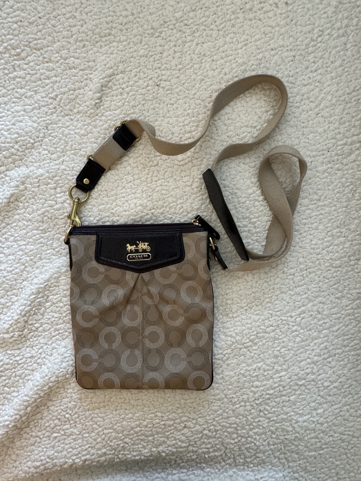 Coach Leather Crossbody Bag in Brown Beige & Dark Purple-image