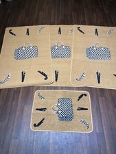 ROMANY WASHABLES GYPSY MATS 4PCS SETS PAT PRINTED BAG DESIGN BEIGE NON SLIP RUGS