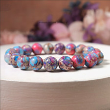Natural Purple Sea Sediment Beaded Crystal Healing Chakra Men Women Bracelet