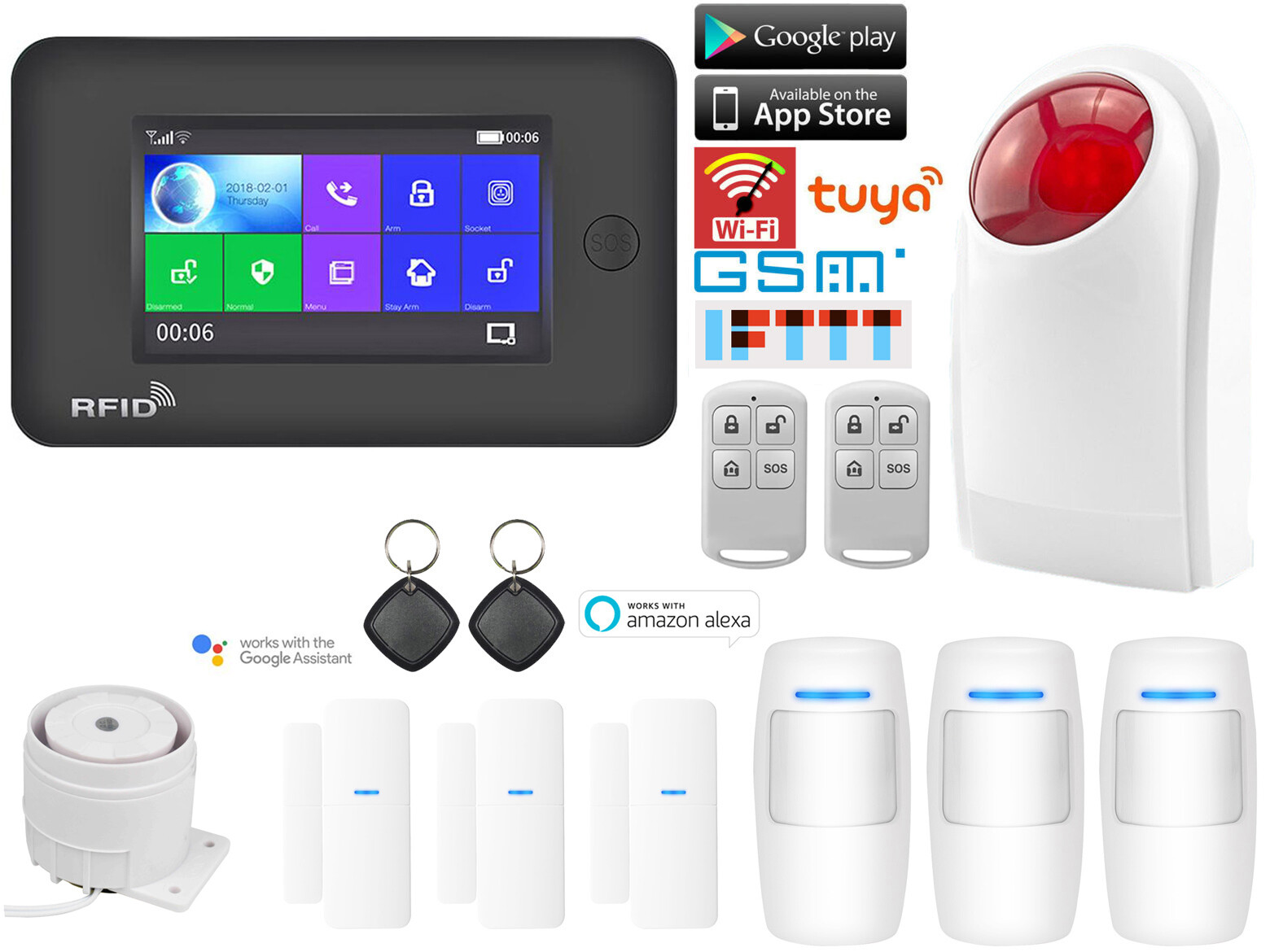 C15 APP WiFi GSM Wireless Home Security Alarm System+Amazon Alexa+Strobe Light