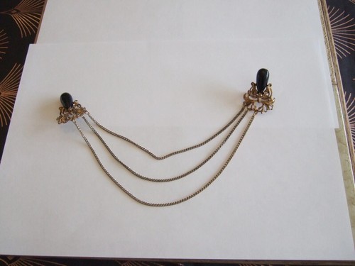 Broche Ancienne Double En Cuivre – Longueur 25 Cm, Doré, Bon état