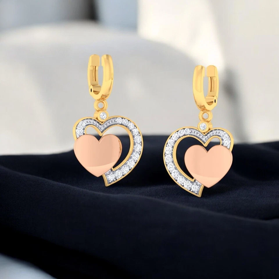 0.80 Cts F/VS1 Round Brilliant Cut Natural Diamonds Dangle Earrings in 14K Gold - Image 2 of 4