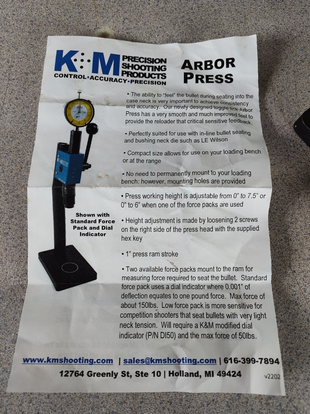 K&M Precision Arbor Press W/ Instructions and Alan Wrenches eBay