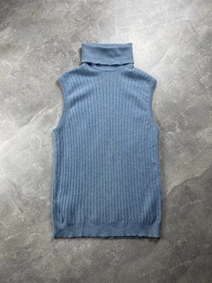 Loro Piana Kaschmir ärmellos Rollkragen Strick hellblau Made in Italy Gr. L