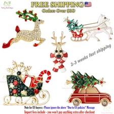 Christmas Rhinestones Sleigh Car Brooches for Women Men Deer Pins Gifts Jewelry