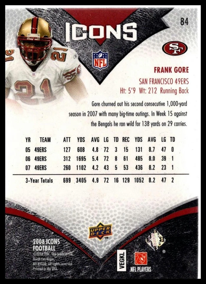 2008 Upper Deck Icons #84 Frank Gore - Image 2 of 2