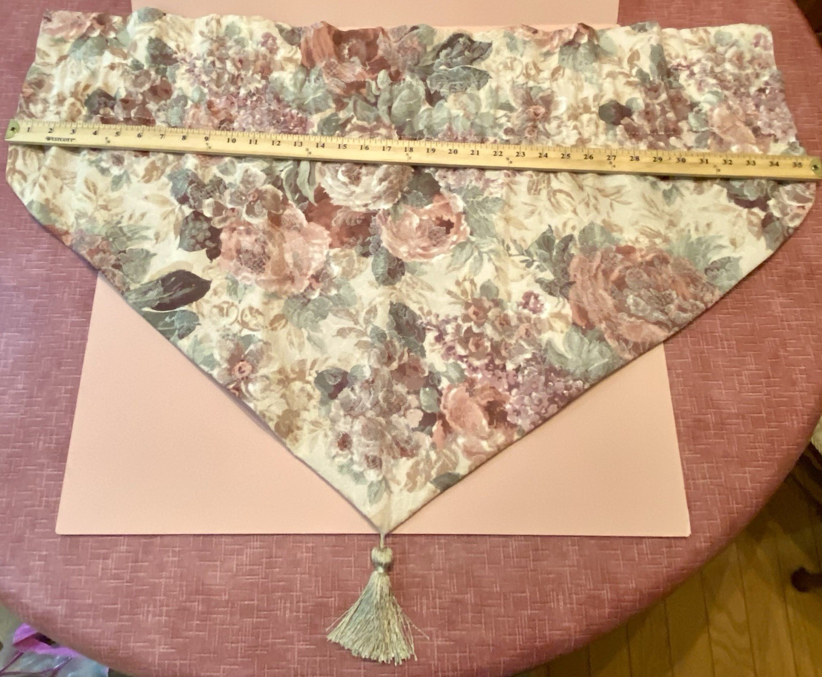 🩷 CROSCILL HOME COTSWOLD PINK ROSES FLORAL ASCOT VALANCE WINDOW TASSEL CURTAIN