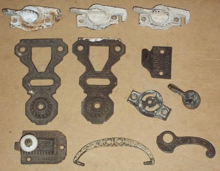 LOT OF ANTIQUE DOOR AND WINDOW HARDWARE, IVES