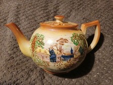 Vintage Ceramic English Rural Landscape Teapot With Lid Cottagecore Countryside