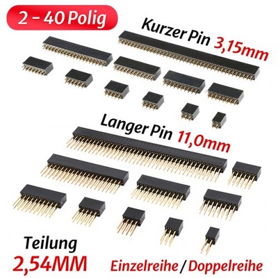 2.54mm Einreihig & Zweireihig Buchsenleiste 2~40 Polig Gerade Pin Header Female