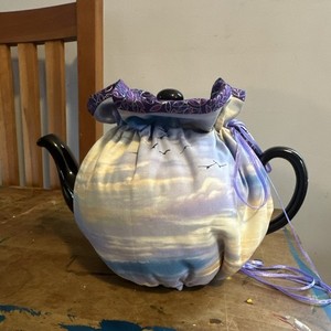 Purple sky, leaves handmade reversible 6 cup tea cozy 
