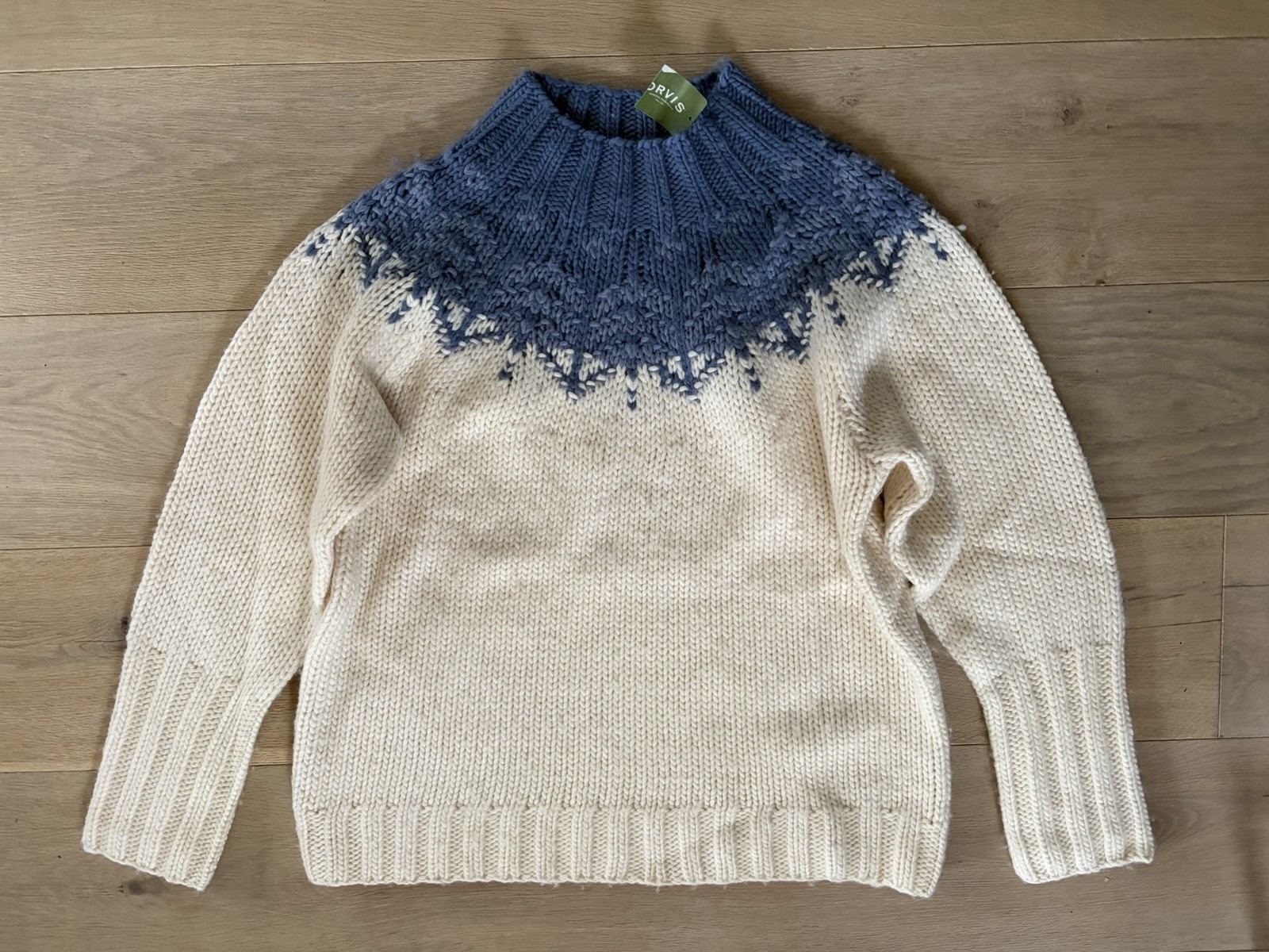Orvis Nordic fair isle chunky cozy knit sweater wool blend -large new with tags
