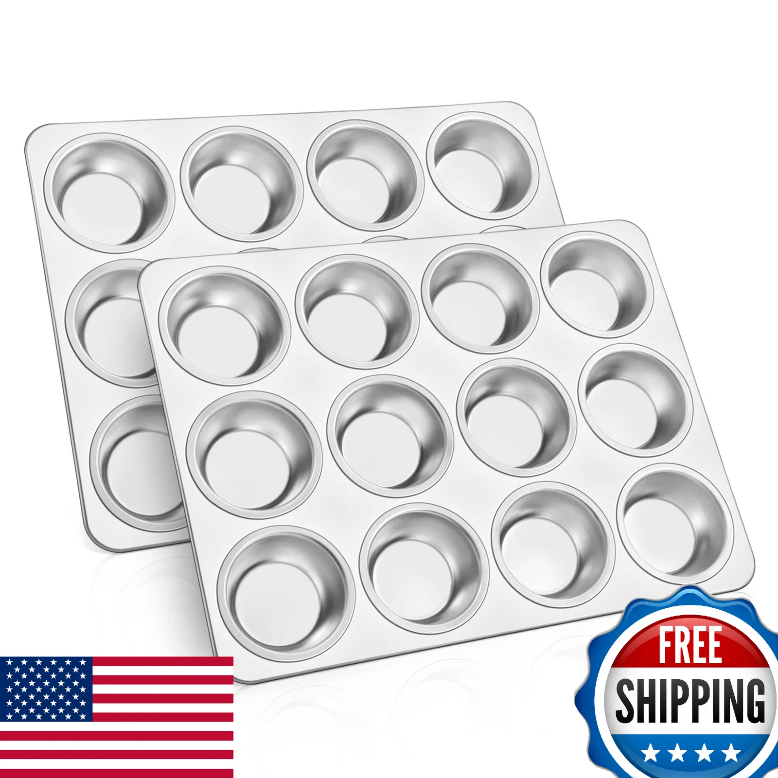 TeamFar 12-Cup Stainless Steel Muffin Pan Set - Oven/Dishwasher Safe