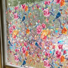 3D Privacy Window Film UV Blocking Flowers Static Cling Glass Film Art Stickers