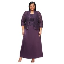 Alex Evenings Women's Long Two Piece Mother of The Bride Dress with Lace Jacket,