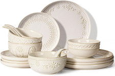 Elegant 16-Piece Ceramic Dinnerware Set for 4, Dishwasher & Microwave Safe