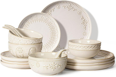 Elegant 16-Piece Ceramic Dinnerware Set for 4, Dishwasher & Microwave Safe