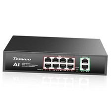 8 Port Full Gigabit PoE Switch, 8 PoE Ports 120W, 2 Uplink Port, Plug Black