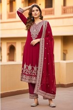 New Launch Red Faux Georgette Salwar Kameez With Dupatta For Women  Girls