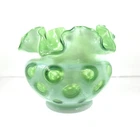 Fenton Lime Green Opalescent Glass Coin Dot Rose Bowl Vase Nice Color!