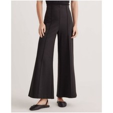 Quince Ultra-Stretch Ponte Super Wide Leg Pants Black High Rise Pintuck M 187