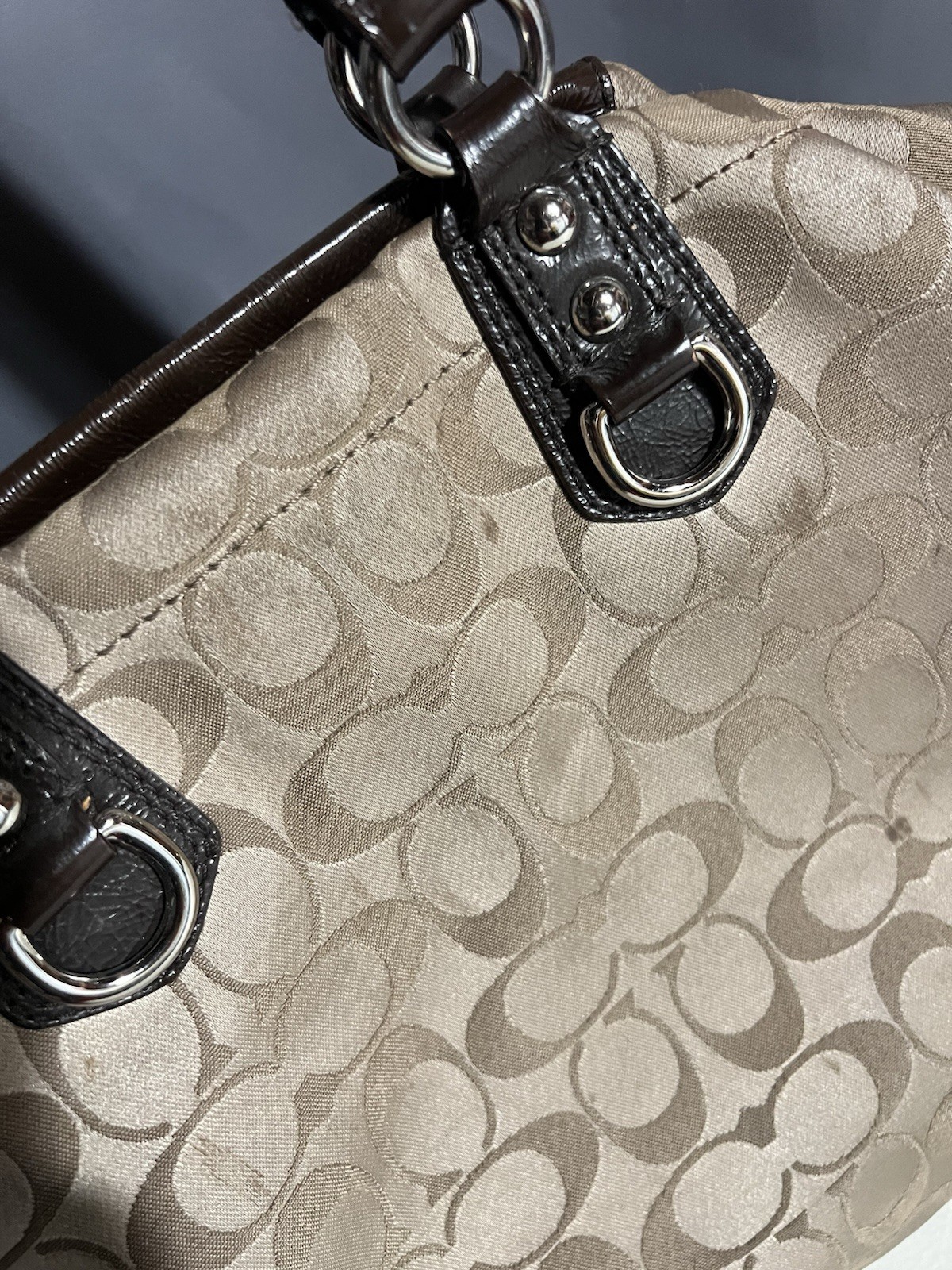 Coach Purse Ashley Signature Brown Carryall Shoulder Bag F15510 Khaki Mahogany image 7