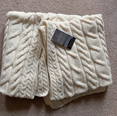 NWT! Aran Woollen Mills Cable Throw Blanket, 100% Supersoft Merino Wool, Ireland