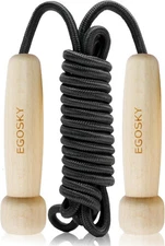 Jump Rope for Women Men Kids, EGOSKY Adjustable Wooden Handle Skipping Grey 
